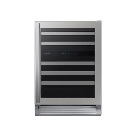 Samsung 24-Inch 51-Bottle Capacity Dual Zone Wine Cooler with LED Lighting and Easy-Glide Shelves RW51TS338SR